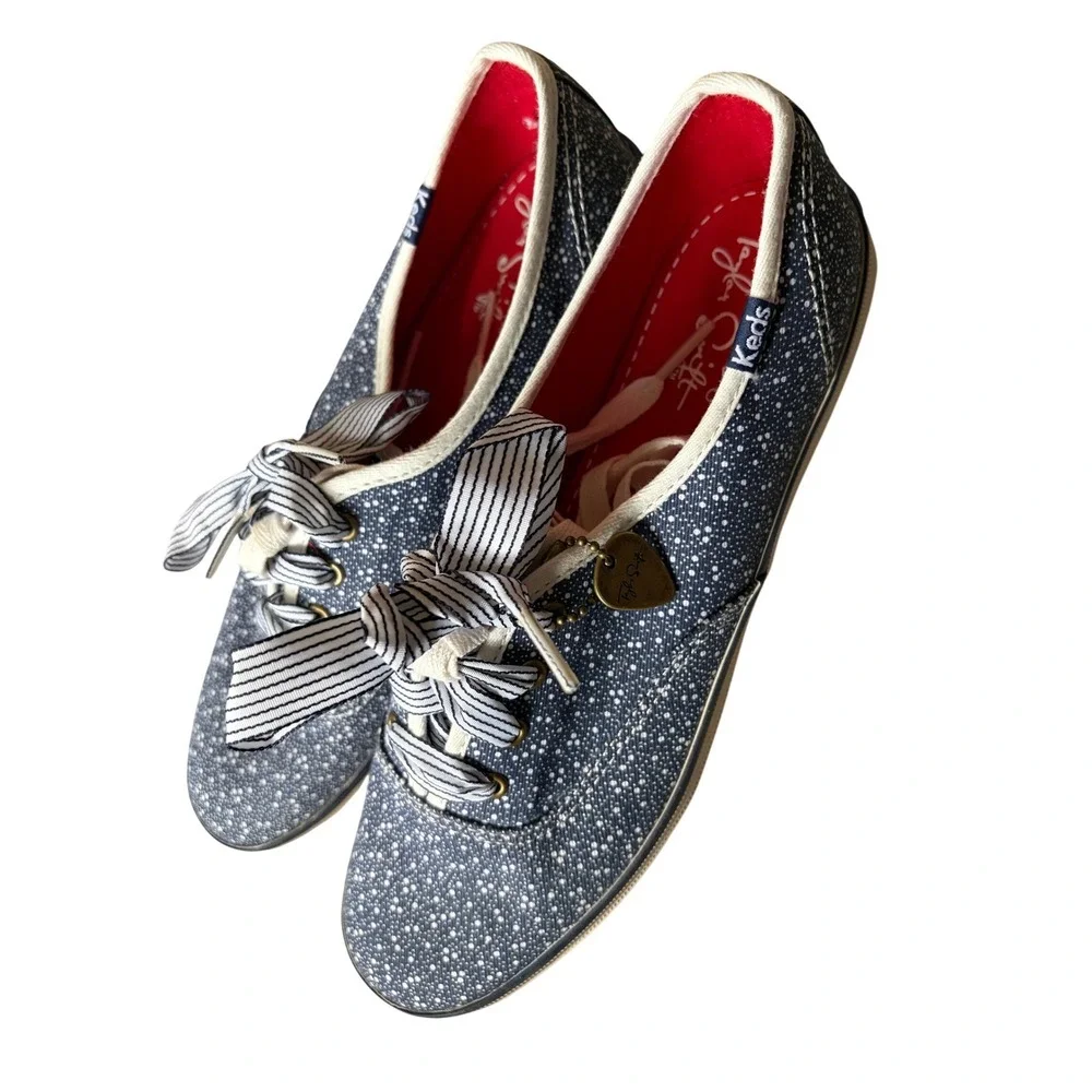 Keds Taylor Swift Eras Rare Champion Navy Blue Polka Dot Ribbon Lace Sneakers 7